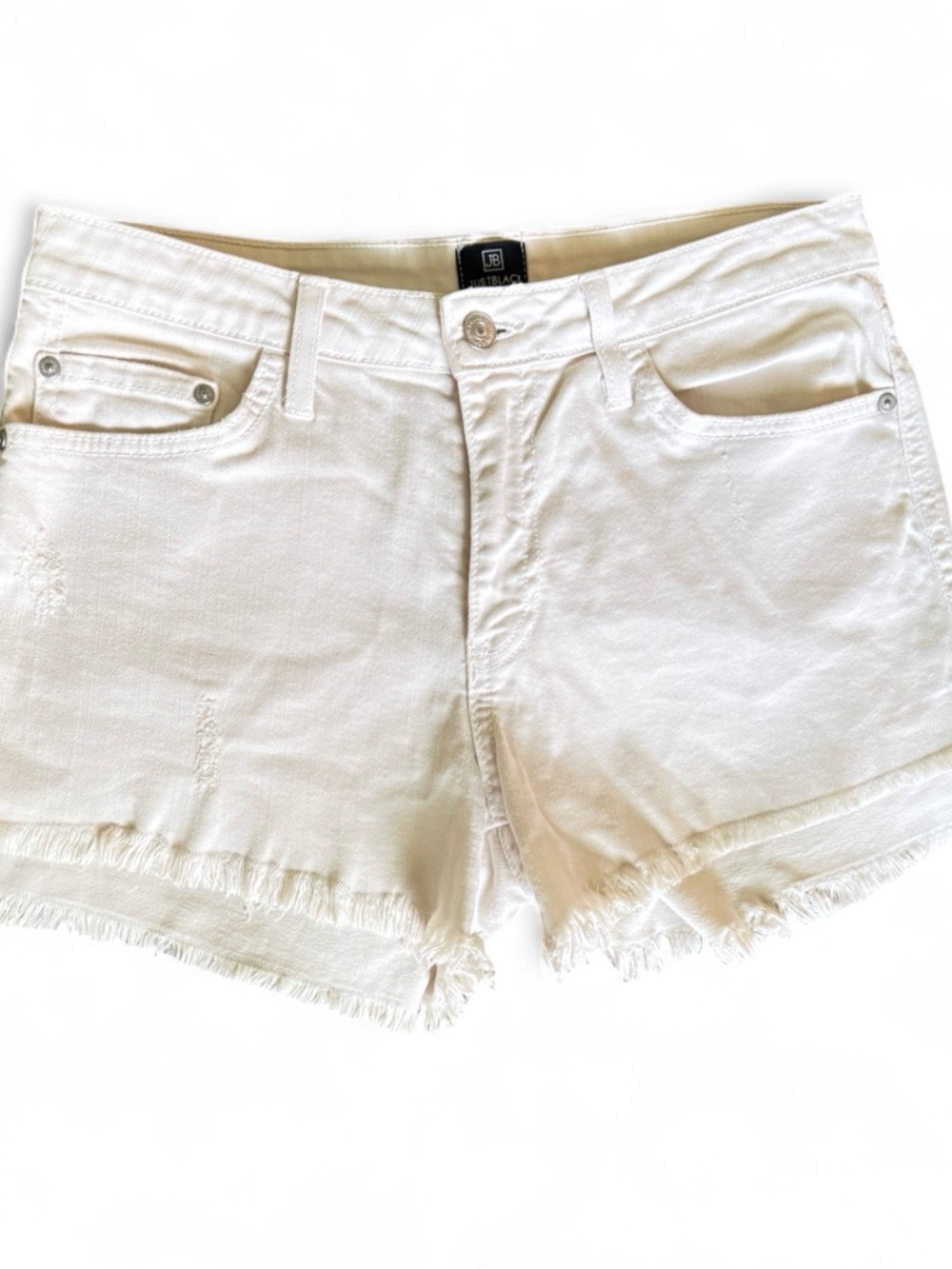 Just Black White Frayed Hem Denim Shorts
